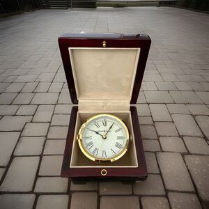 Promotional- Howard Miller Captain’s Box Desk Clock In Rosewood Case WORKS